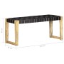 Banco de cuero auténtico negro y madera de mango maciza 110 cm