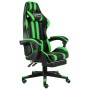 Silla gaming con reposapiés cuero sintético negro y verde