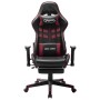 Silla de gaming reposapiés cuero sintético negro y rojo tinto