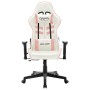 Silla de gaming de cuero sintético blanco y rosa