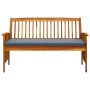 Banco de jardín con cojín madera maciza de acacia 147 cm