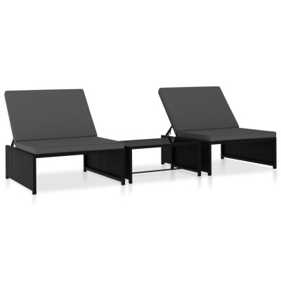 Sillas de jardín reclinables con mesa 2 uds ratán PE negro