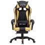 Silla gaming con reposapiés cuero sintético negro y dorado
