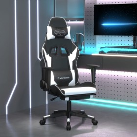 Silla gaming masaje y reposapiés cuero sintético negro blanco