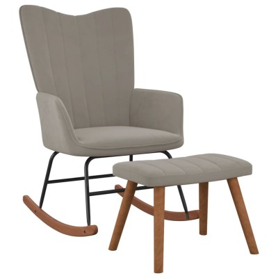 Silla mecedora con reposapiés terciopelo gris claro