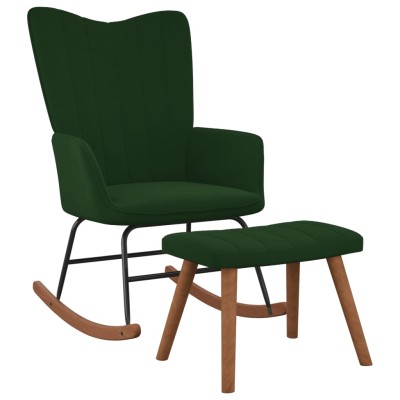 Silla mecedora con reposapiés terciopelo verde oscuro
