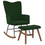 Silla mecedora con reposapiés terciopelo verde oscuro