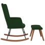 Silla mecedora con reposapiés terciopelo verde oscuro