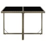 Mesa de jardín ratán sintético y vidrio gris 109x107x74 cm