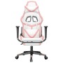 Silla gaming con reposapiés cuero sintético blanco y rosa