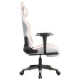 Silla gaming con reposapiés cuero sintético blanco y rosa