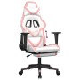 Silla gaming con reposapiés cuero sintético blanco y rosa