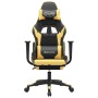 Silla gaming con reposapiés cuero sintético negro dorado