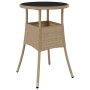Mesa de jardín vidrio templado ratán sintético beige Ø60x75 cm