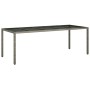 Mesa de jardín de vidrio templado ratán PE gris 250x100x75 cm