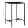 Mesa alta de jardín ratán sintético y vidrio marrón 70x70x110 cm