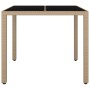 Mesa de jardín ratán beige y superficie de vidrio templado