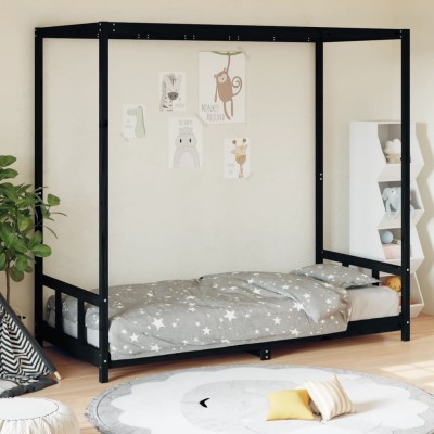 Estructura de cama para niños madera de pino negro 90x200 cm