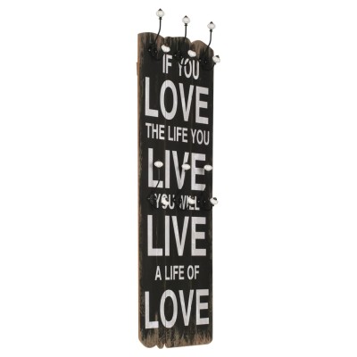 Perchero de pared LOVE LIFE con 6 ganchos 120x40 cm