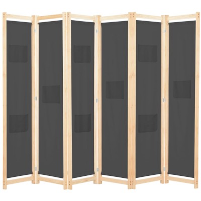 Biombo divisor de 6 paneles de tela gris 240x170x4 cm