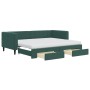 Sofá cama nido con cajones terciopelo verde oscuro 90x200 cm