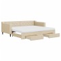 Sofá cama nido con cajones tela color crema 90x200 cm