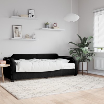 Sofá cama con colchón tela negro 80x200 cm