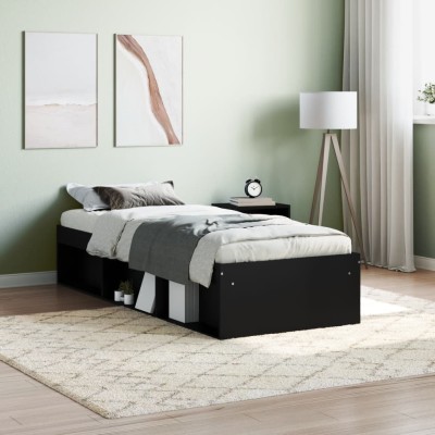 Estructura de cama individual sin colchón negro 75x190 cm