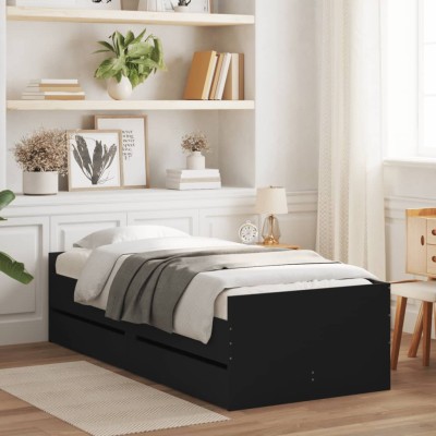 Estructura de cama individual sin colchón negro 75x190 cm
