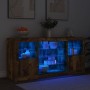 Aparador con luces LED roble ahumado 142,5x37x67 cm