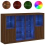 Aparador con luz LED 3 pzas madera de ingeniería marrón roble