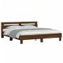 Estructura de cama cabecero y luces LED marrón roble 180x200 cm
