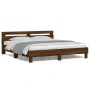Estructura de cama cabecero y luces LED marrón roble 160x200 cm