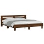 Estructura de cama cabecero y luces LED marrón roble 160x200 cm