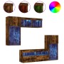 Muebles TV pared con LED 5 pzas madera ingeniería roble ahumado