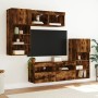 Muebles TV pared con LED 5 pzas madera ingeniería roble ahumado