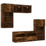 Muebles TV pared con LED 5 pzas madera ingeniería roble ahumado