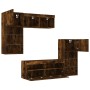 Muebles TV pared con LED 5 pzas madera ingeniería roble ahumado