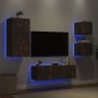 Muebles de TV de pared con luces LED 4 piezas roble ahumado