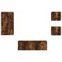 Muebles de TV de pared con luces LED 4 piezas roble ahumado