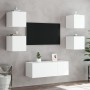 Muebles de TV de pared con LED 6 pzas madera ingeniería blanco