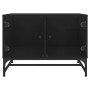 Mesa de centro con puertas de vidrio negra 68,5x50x50 cm