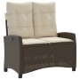 Sillón reclinable de jardín con cojines ratán sintético marrón