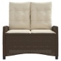 Sillón reclinable de jardín con cojines ratán sintético marrón