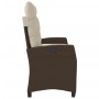 Sillón reclinable de jardín con cojines ratán sintético marrón