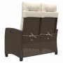 Sillón reclinable de jardín con cojines ratán sintético marrón