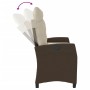 Sillón reclinable de jardín con cojines ratán sintético marrón