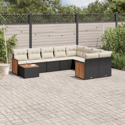 Set de sofás de jardín 10 pzas cojines ratán sintético negro