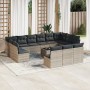 Set sofás jardín 14 pzas con cojines ratán sintético gris claro