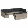 Set sofás jardín 14 pzas con cojines ratán sintético gris claro